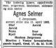 Dødsannonse Agnes Selmer