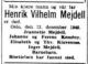 Dødsannonse Henrik Vilhelm Mejdell