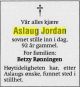 Dødsannonse Aslaug Jordan