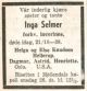 Dødsannonse Inga Selmer