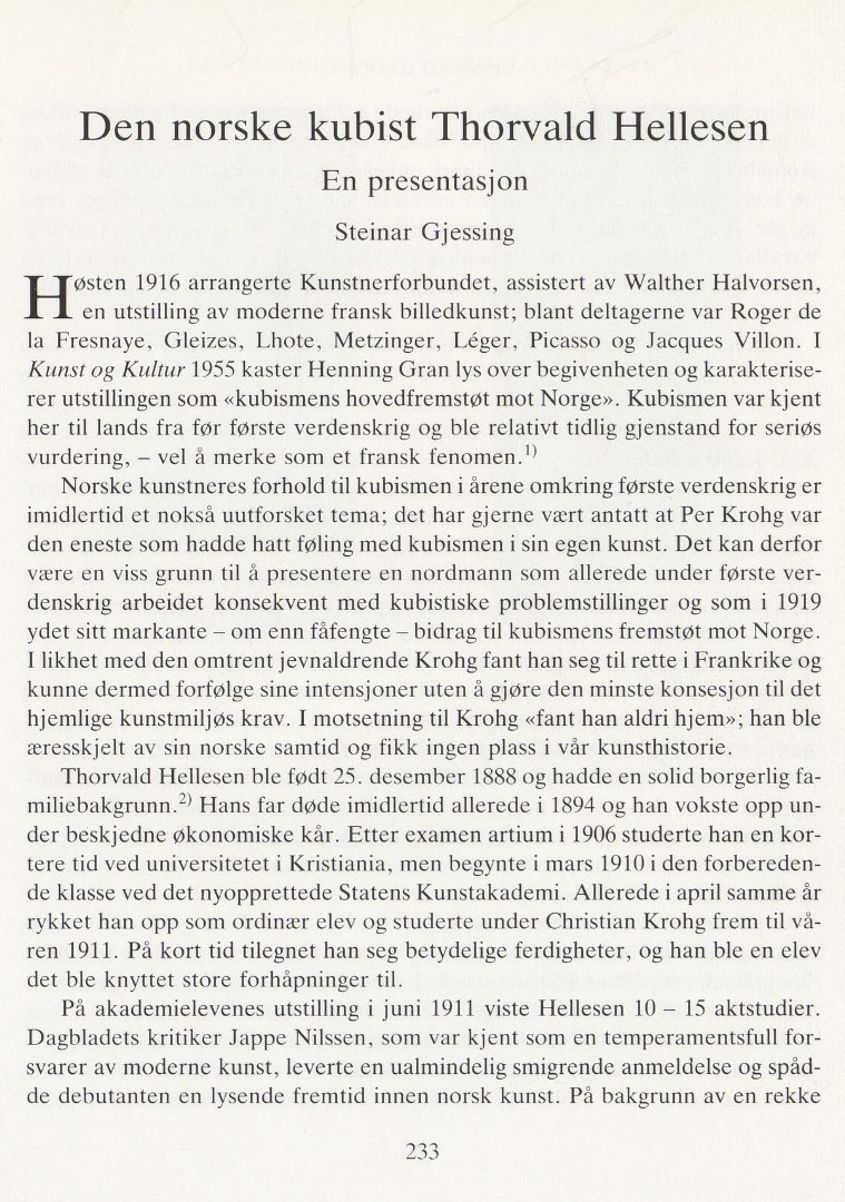 Den Norske kubist Thorvald Hellesen